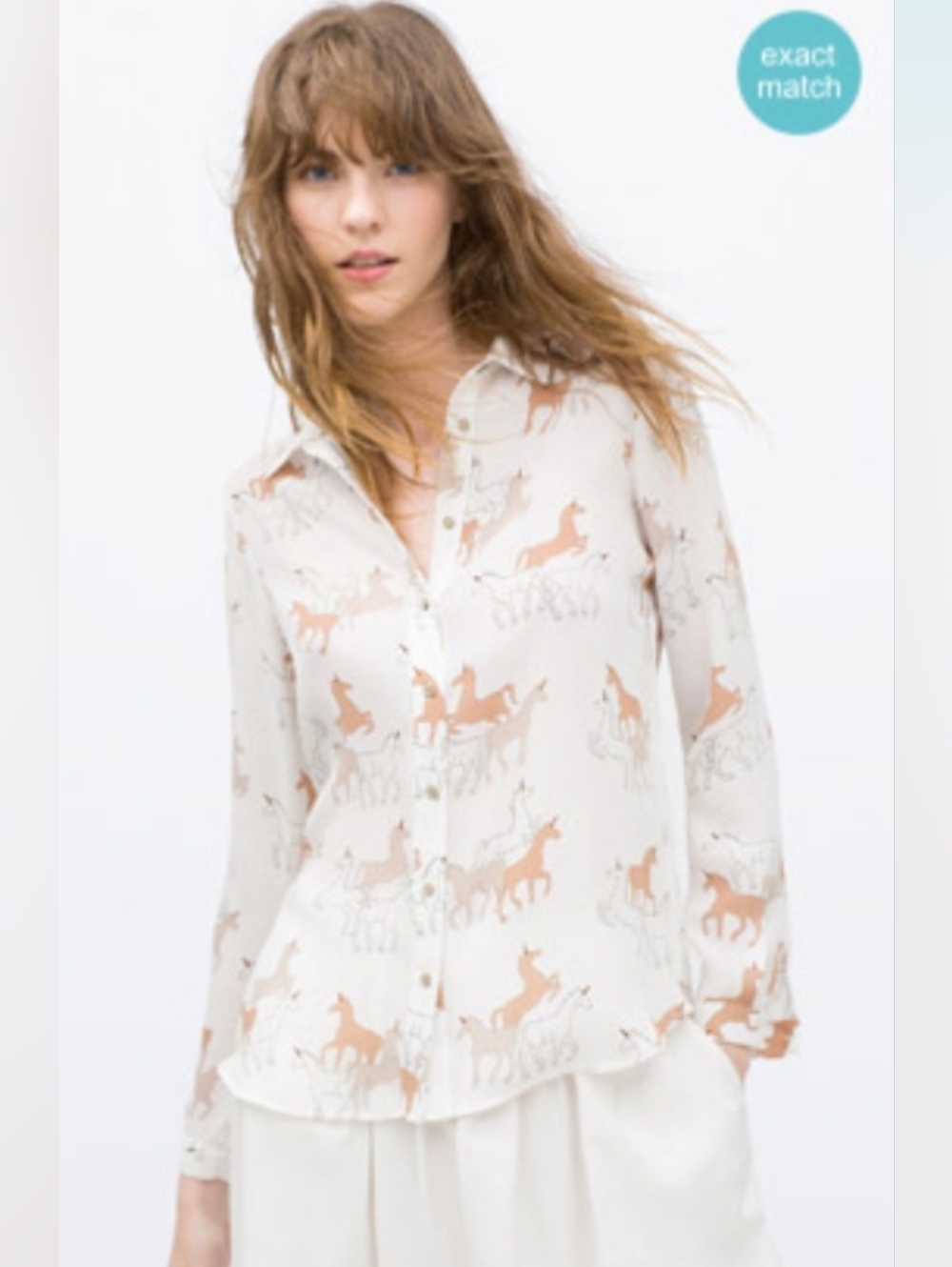 Zara Horse Print Button-Up Blouse | Equestrian Western Cottagecore Top |